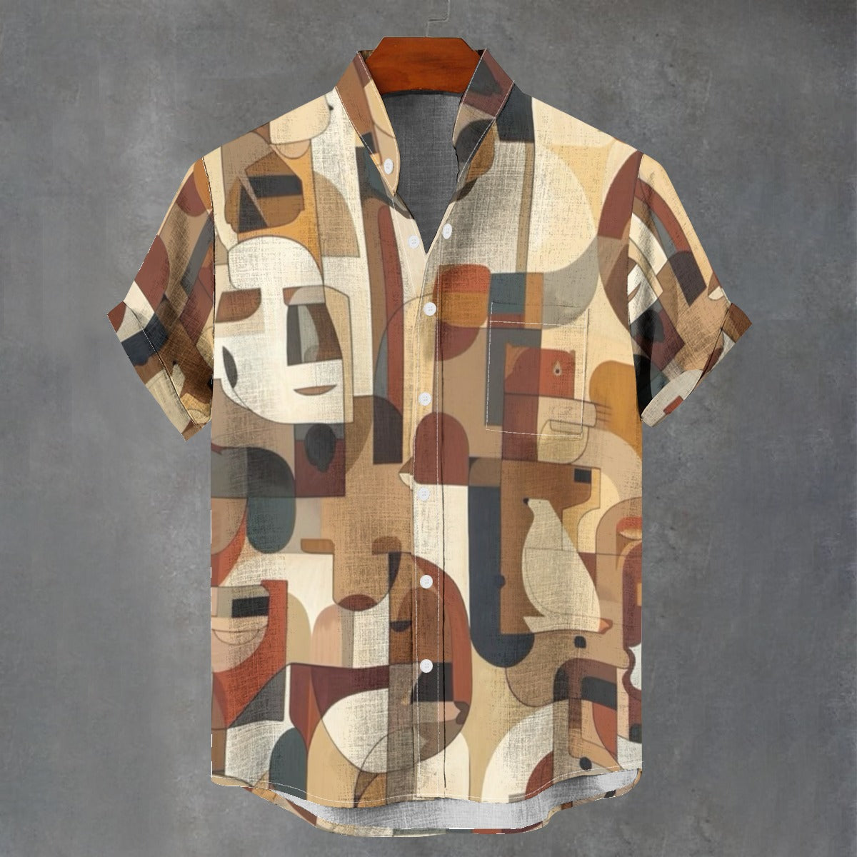 All-Over Print Men's Stand Collar Shirt|115GSM Cotton poplin