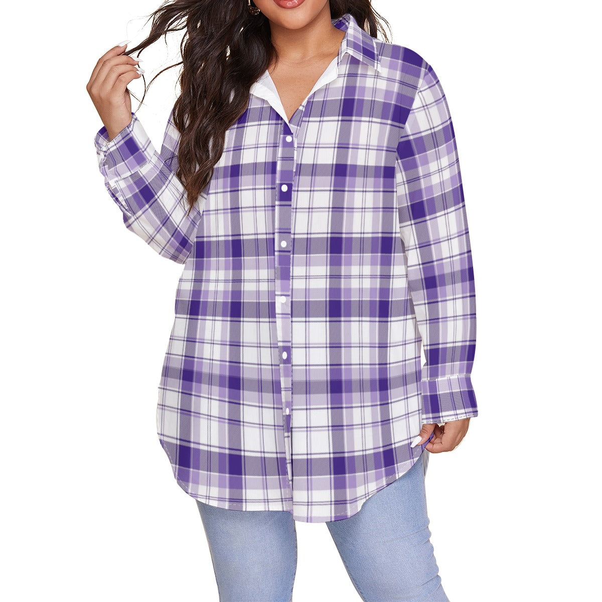All-Over Print Women's Shirt With Long Sleeve(Plus Size)