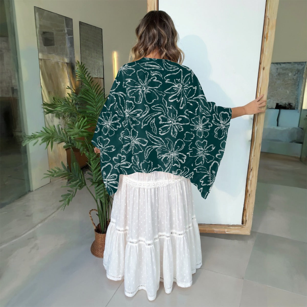 All-Over Print Boho Patchwork Kimono Sleeve Top