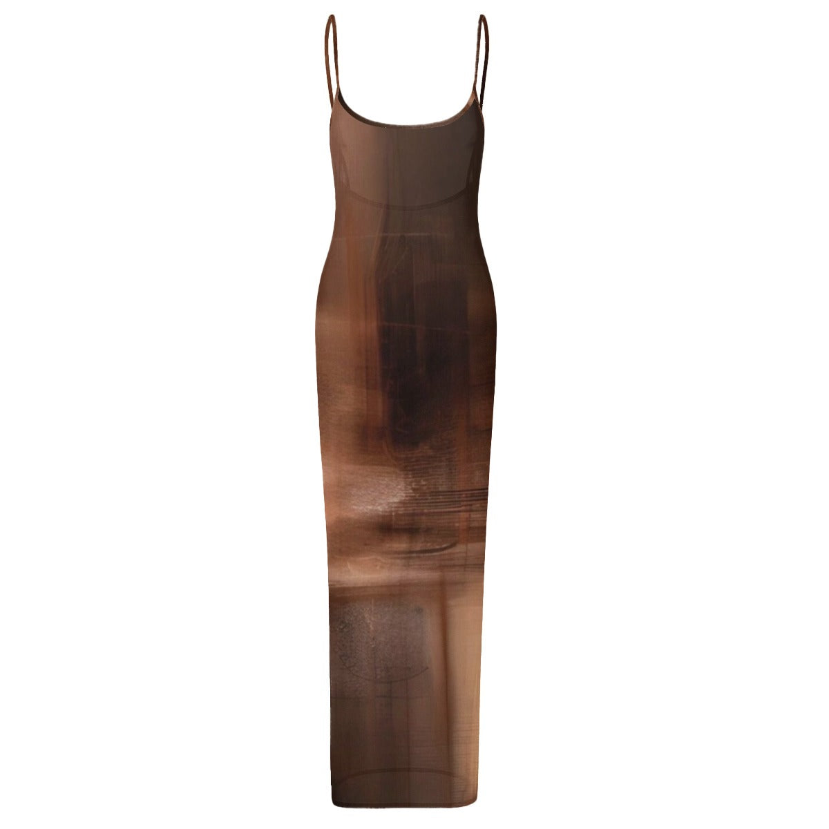 All-Over Print Women's Sheer Mesh Backless Spaghetti Strap Maxi Dress