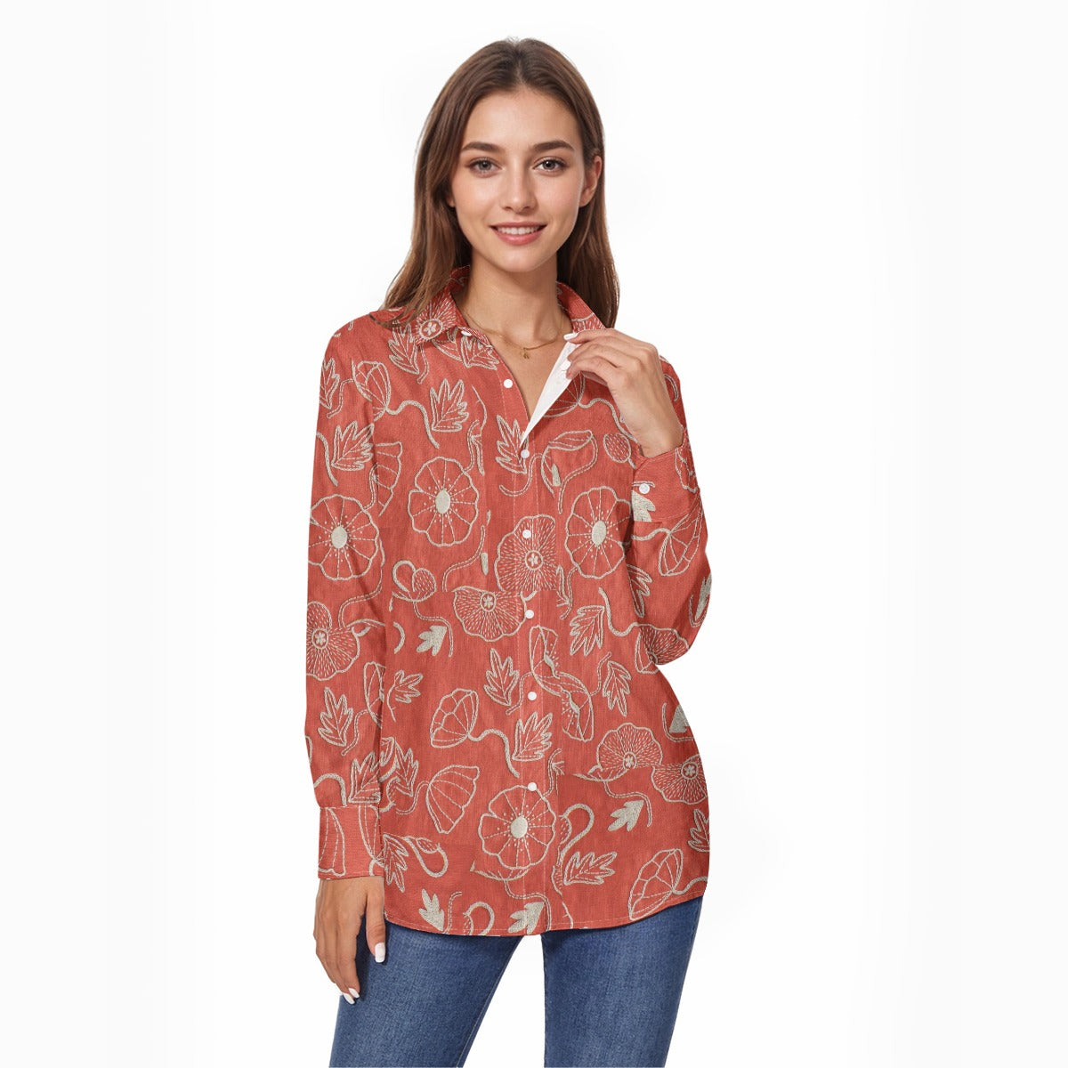 All-Over Print Women's Comfort Shirt With Button|125GSM Cotton