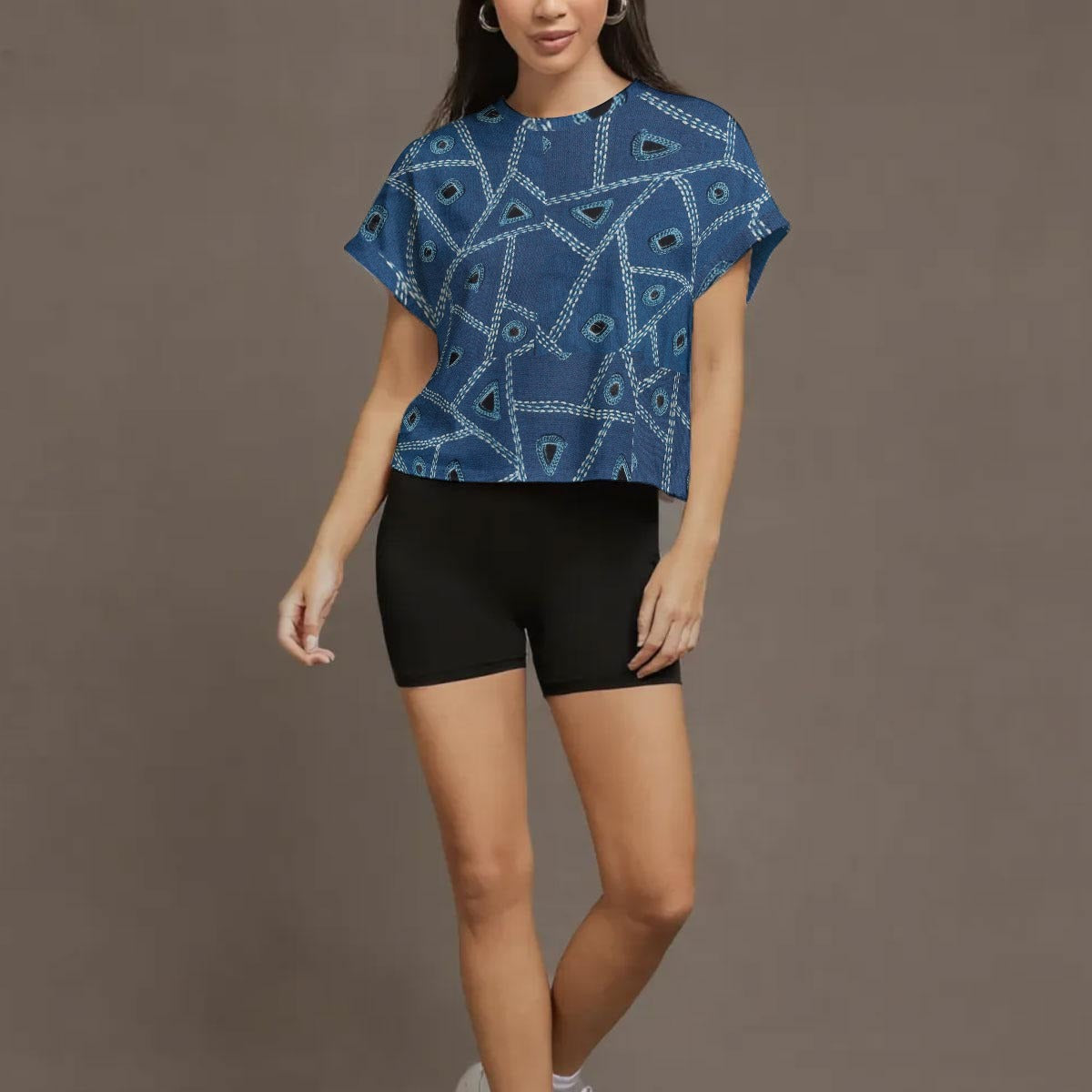 All-Over Print Women's Open-Back Crossover Workout Tee