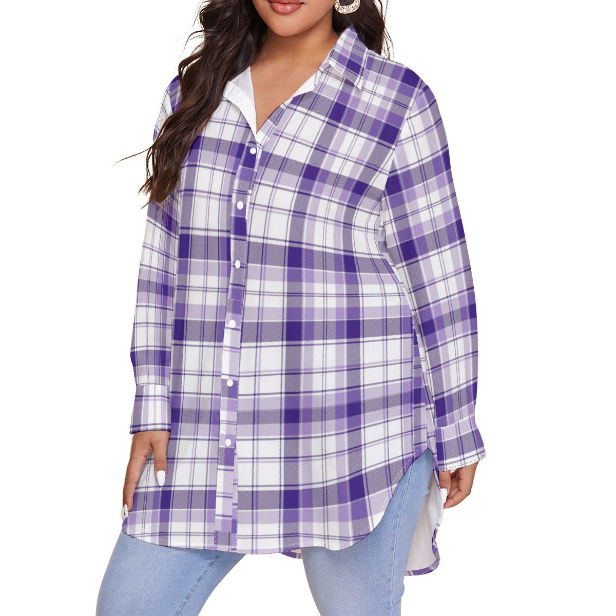 All-Over Print Women's Shirt With Long Sleeve(Plus Size)