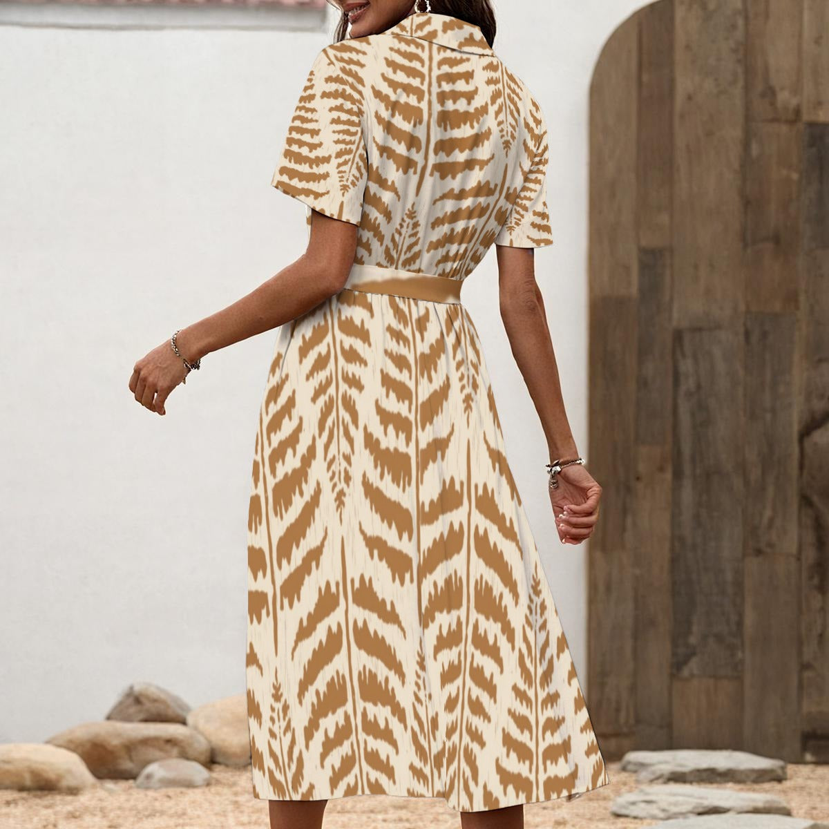 All-Over Print Women's Shirt Dress with Waist Tie