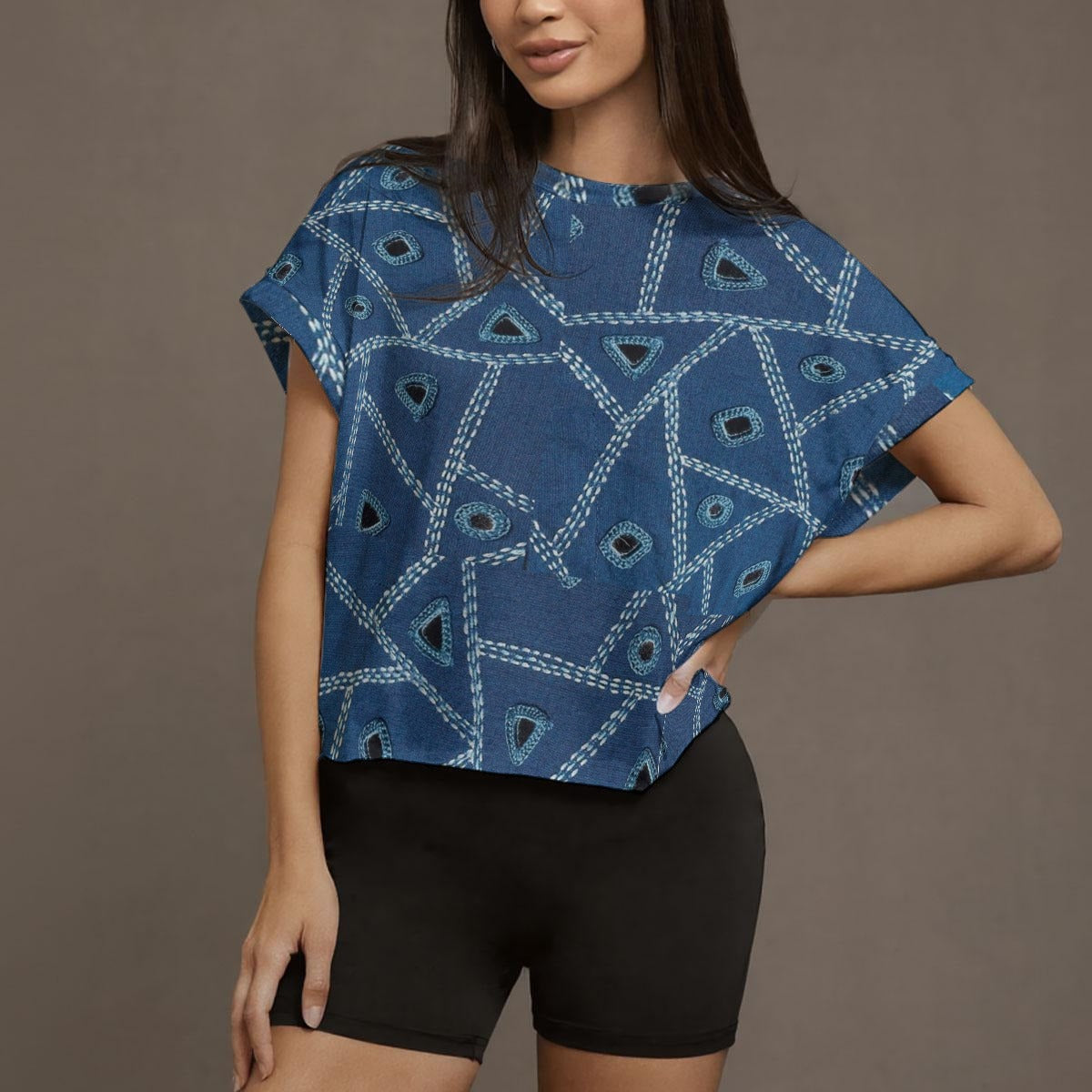 All-Over Print Women's Open-Back Crossover Workout Tee