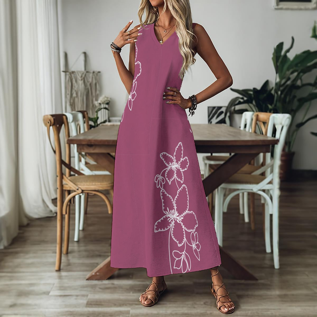 All-Over Print Women's V-Neck Long Dress