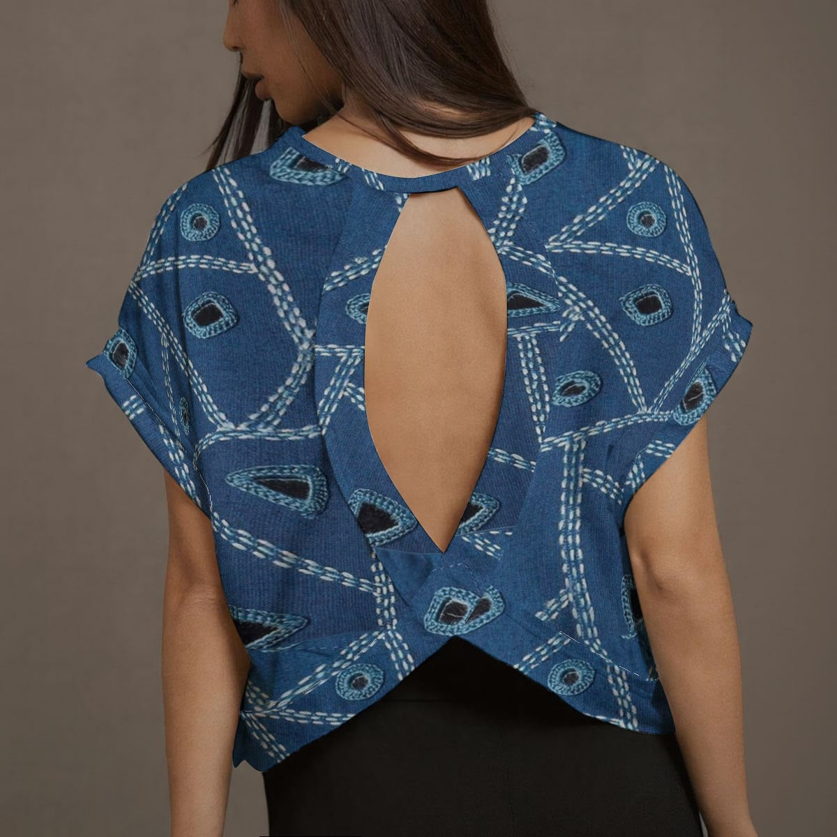All-Over Print Women's Open-Back Crossover Workout Tee