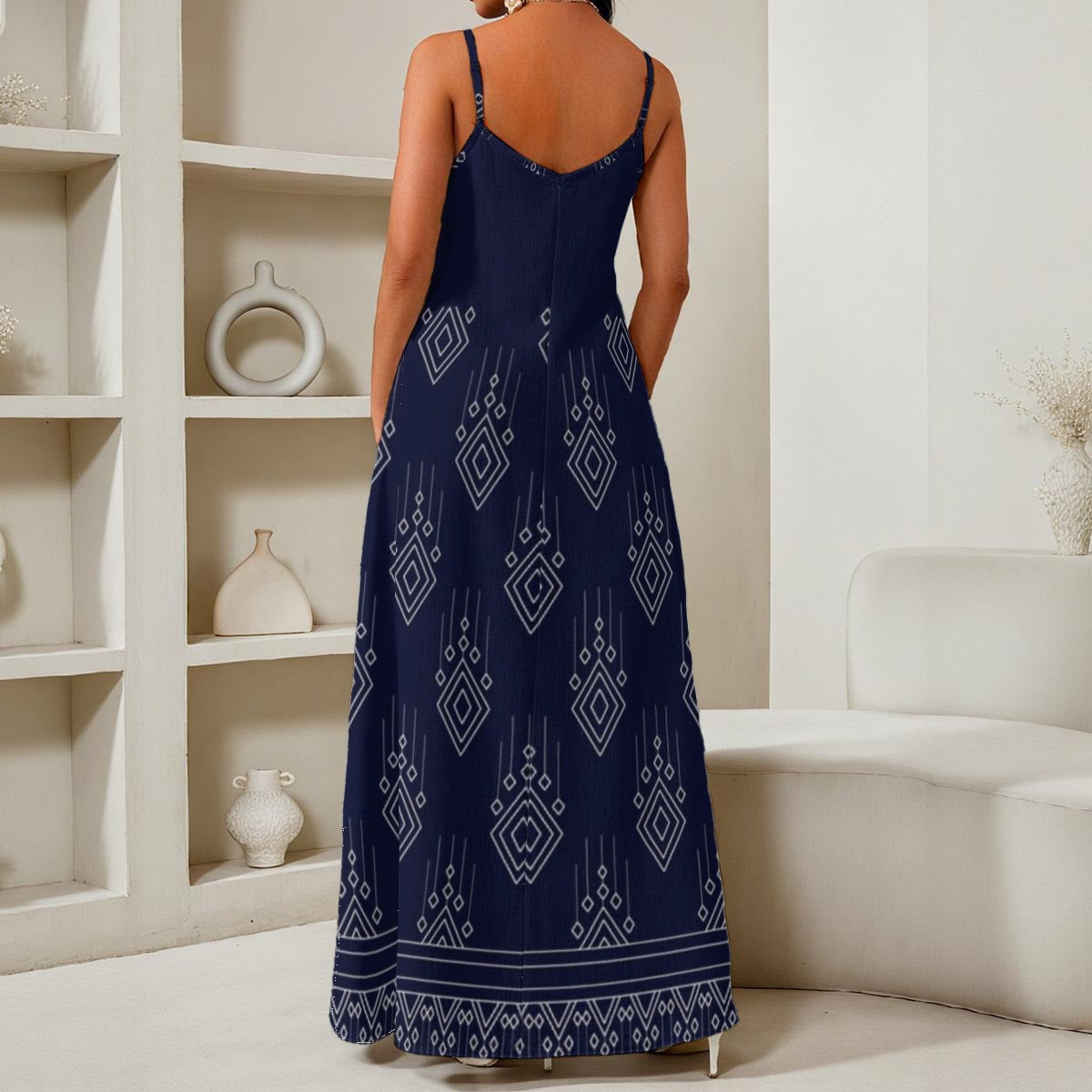 All-Over Print Women's Elegant V-Neck Maxi Dress