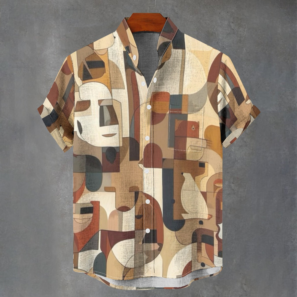 All-Over Print Men's Stand Collar Shirt|115GSM Cotton poplin
