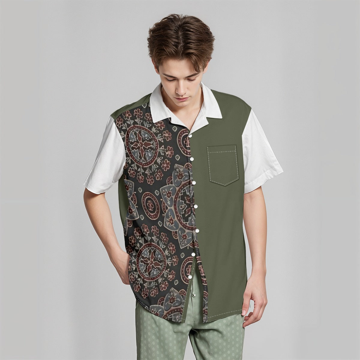 All-Over Print Hawaiian Shirt With Pocket|115GSM Cotton poplin